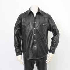 ラングラー Ｗrangler 27MW Leather Western Shirt  WM0027-775）Black　 表地　羊革 LEATHER画像