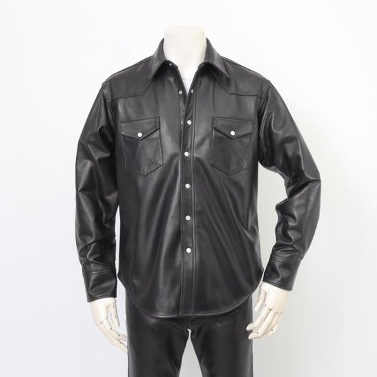 ラングラー Ｗrangler 27MW Leather Western Shirt  WM0027-775）Black　 表地　羊革 LEATHER画像