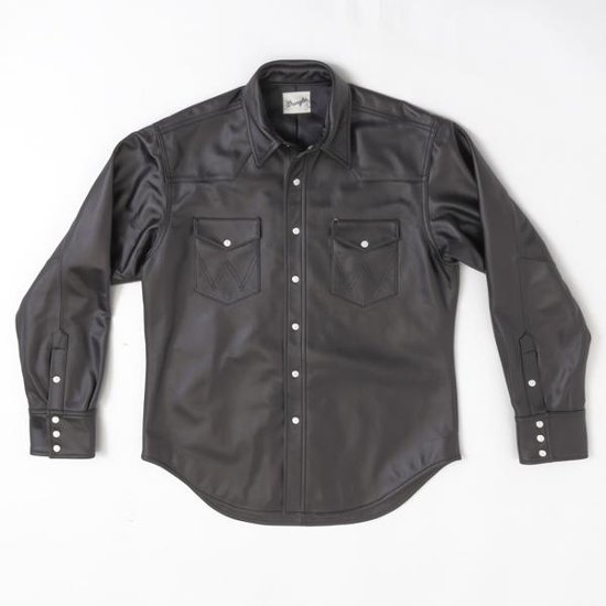 ラングラー Ｗrangler 27MW Leather Western Shirt  WM0027-775）Black　 表地　羊革 LEATHER画像