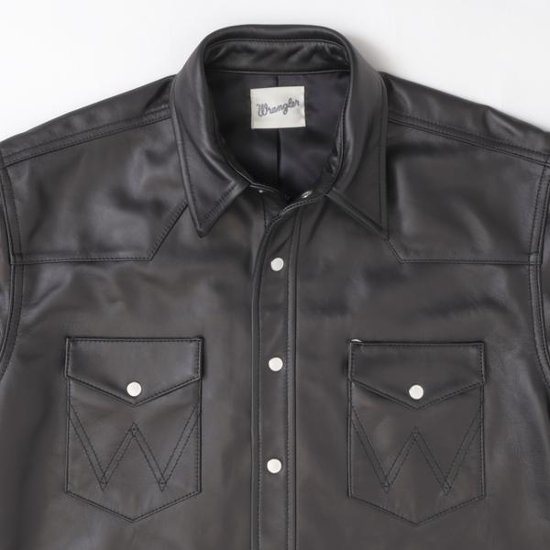 ラングラー Ｗrangler 27MW Leather Western Shirt  WM0027-775）Black　 表地　羊革 LEATHER画像