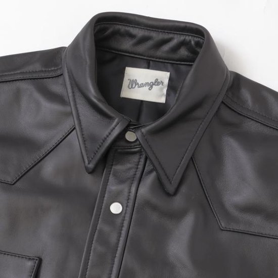 ラングラー Ｗrangler 27MW Leather Western Shirt  WM0027-775）Black　 表地　羊革 LEATHER画像