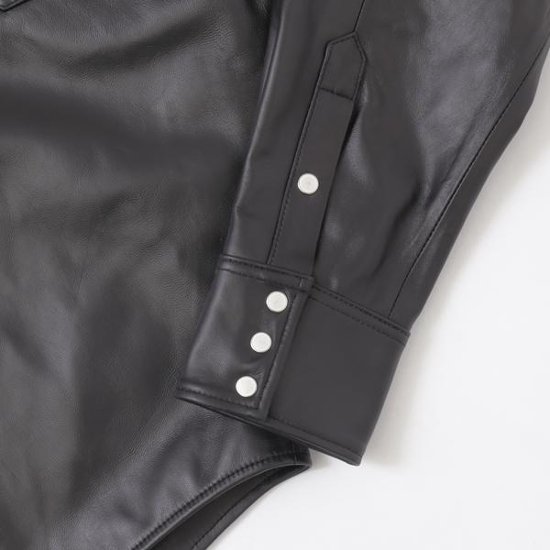 ラングラー Ｗrangler 27MW Leather Western Shirt  WM0027-775）Black　 表地　羊革 LEATHER画像