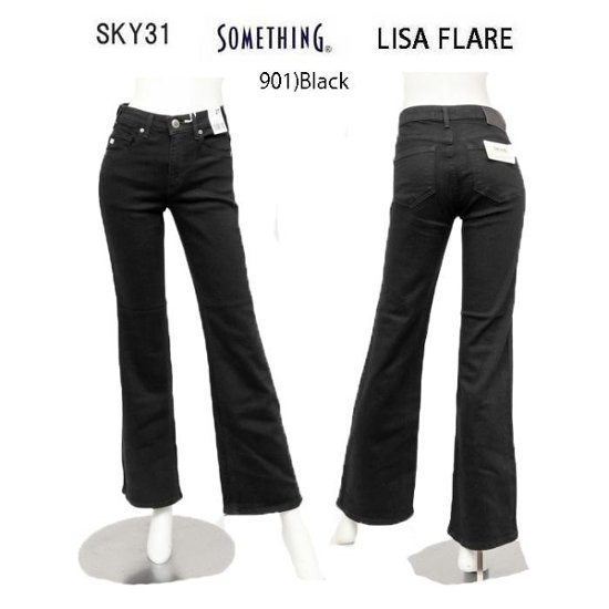 SOMETHING サムシング フレアパンツ ジーンズ デニム SKY31 脚長効果 ストレッチ フレア LISA レディース901ブラック画像
