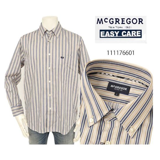 McGREGOR マクレガー EASY CARE　イージーケア ボタンダウンシャツ 111176601　51）BEIGE シャツ メンズ 紳士 春服 ストライプ柄画像