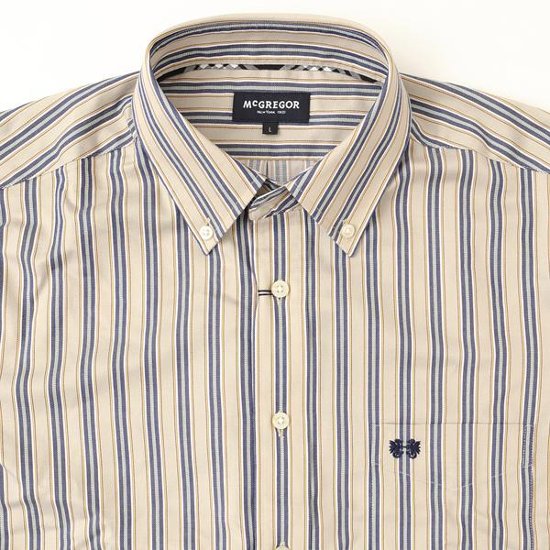 McGREGOR マクレガー EASY CARE　イージーケア ボタンダウンシャツ 111176601　51）BEIGE シャツ メンズ 紳士 春服 ストライプ柄画像