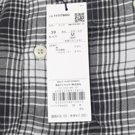 McGREGOR マクレガーレギュラーソフトオンブレチェックシャツシャツ 111176603 39)Black メンズ 紳士 秋春冬　長袖シャツ ワークシャツ画像