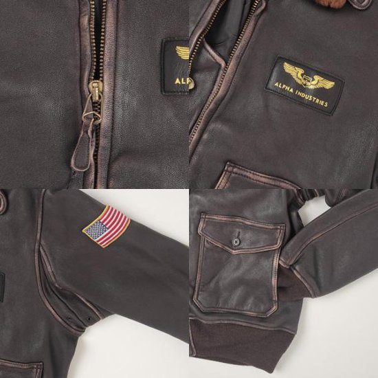 アルファ　Alpha Industries TA1489 フライト レザーボンバージャケット Jacket Flying Man's SPEC.MIIL J-7823/　ミりタリージャケット　画像