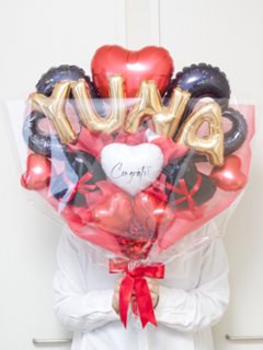 【バルーンバンチ】レターバルーンハートバンチ ブラック＆レッドの画像