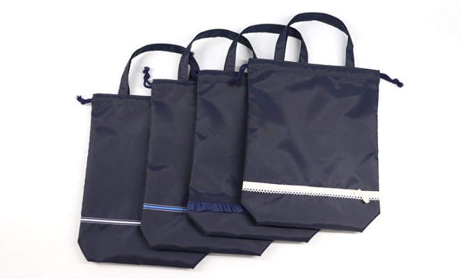 【ネット限定】持ち手付き巾着袋 紺　制菌ポリエステル製の画像