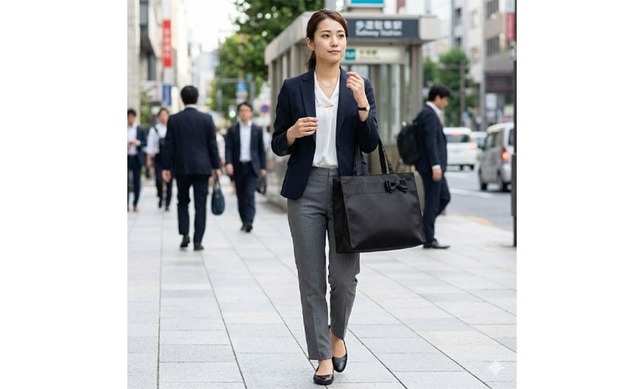 【お受験バッグ】自立型トートバッグ(紺・黒)｜B4サイズ｜大容量｜リボンが外せる｜日本製｜ジョリコムアンクール　画像