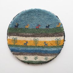 ギャッベ | 座布団サイズ(円形) 38×39cm 鹿 カラフル イラン #CC-167の画像