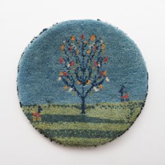ギャッベ | 座布団サイズ(円形) 38×40cm 風景画 イラン #CC-172の画像