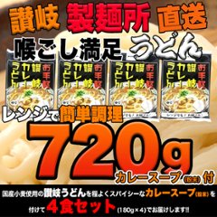 【全国送料無料】【ゆうパケット出荷】讃岐の製麺所が作る、レンジで簡単！辛すぎないスパイシーなカレーうどん4食(180g×4)【28ptプレゼント】画像