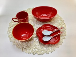 陶器市企画　【アウトレット】有田焼　華やか赤釉6点セット　の画像
