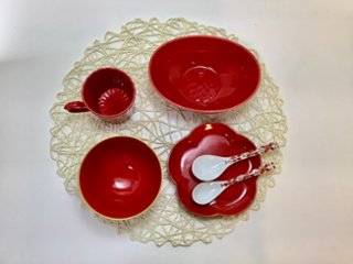 陶器市企画　【アウトレット】有田焼　華やか赤釉6点セット　画像