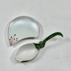 錦茶緑釉 銀花びらプレートスプーン　14.5㎝画像