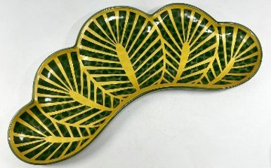 錦茶緑金松葉形盛皿の画像