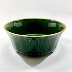 錦茶緑釉渕金 剣先彫り袋足向付　14㎝の画像