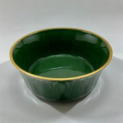 錦茶緑釉渕金 剣先彫り袋足向付　14㎝画像