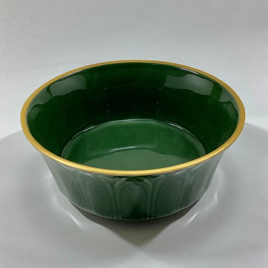 錦茶緑釉渕金 剣先彫り袋足向付　14㎝画像