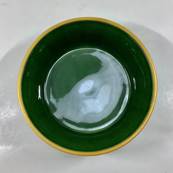 錦茶緑釉渕金 剣先彫り袋足向付　14㎝画像