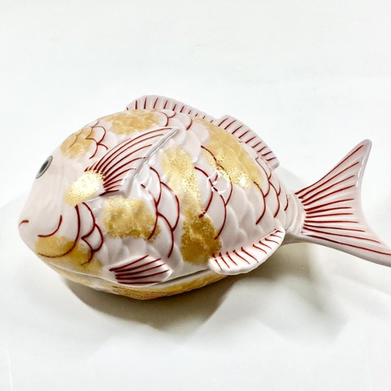 錦薄桜金叩鯛形蓋物　　　17㎝画像