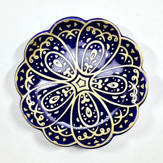錦ルリ釉金きらめき八重梅小皿　9㎝画像