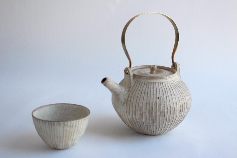 鈴木　進　粉引線紋湯呑み　丸画像