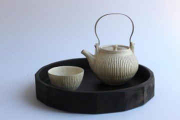 鈴木　進　粉引しのぎ急須（金具取手）画像