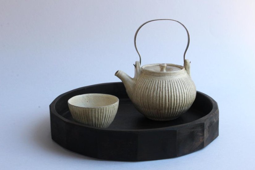 鈴木　進　粉引しのぎ急須（金具取手）画像