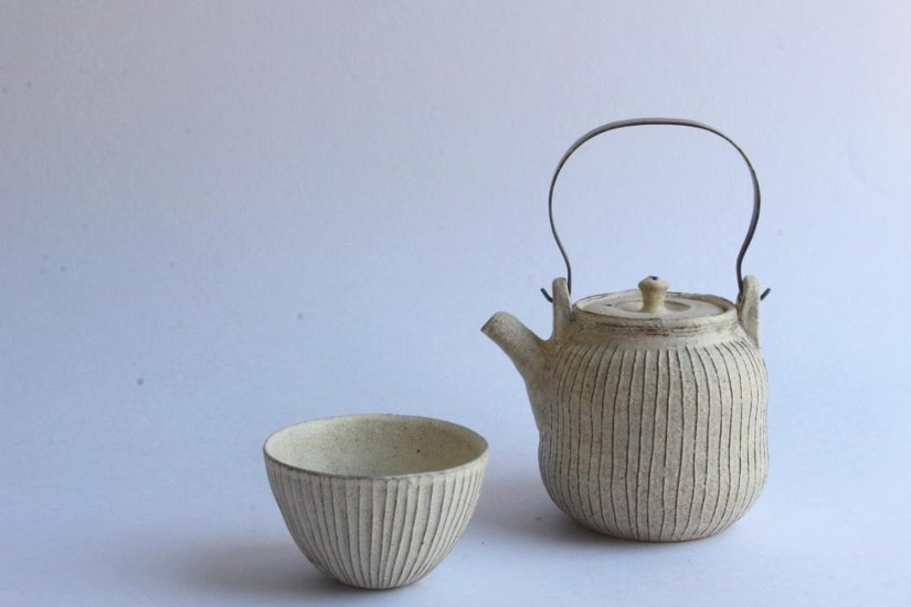 鈴木　進　粉引線紋急須（金具取手）画像