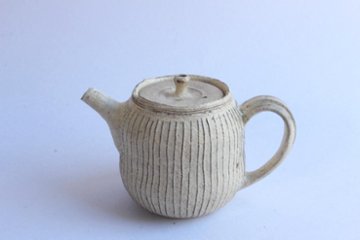 鈴木　進　粉引線紋ポット画像