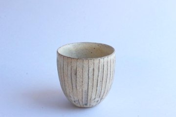 鈴木　進　粉引線紋　湯呑み画像