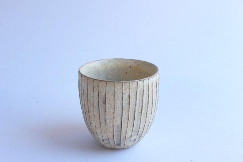 鈴木　進　粉引線紋　湯呑み画像