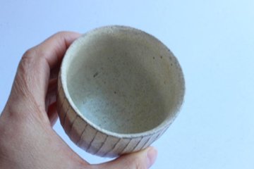 鈴木　進　粉引線紋　湯呑み画像