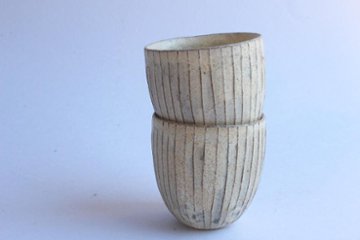 鈴木　進　粉引線紋　湯呑み画像