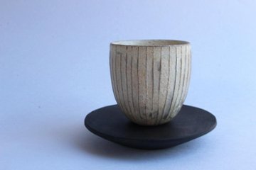 鈴木　進　粉引線紋　湯呑み画像