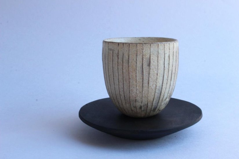 鈴木　進　粉引線紋　湯呑み画像