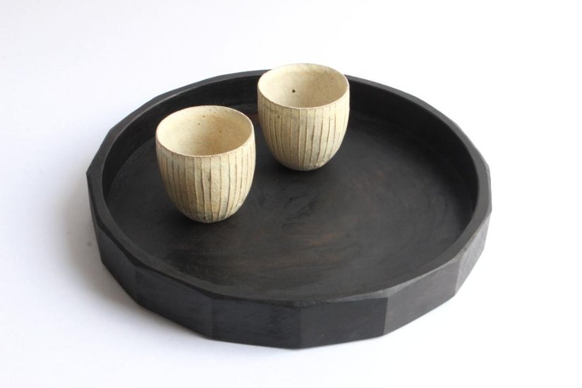 鈴木　進　粉引線紋　湯呑み画像