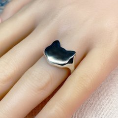 猫顔シルエットの印台リング｜面が光る大人の猫リング（シルバー925・18金・プラチナ）画像