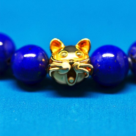 18金の８mm猫顔と8mmラピスラズリ（濃い色セレクト）画像