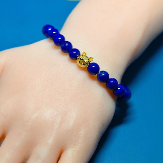 18金の８mm猫顔と8mmラピスラズリ（濃い色セレクト）画像