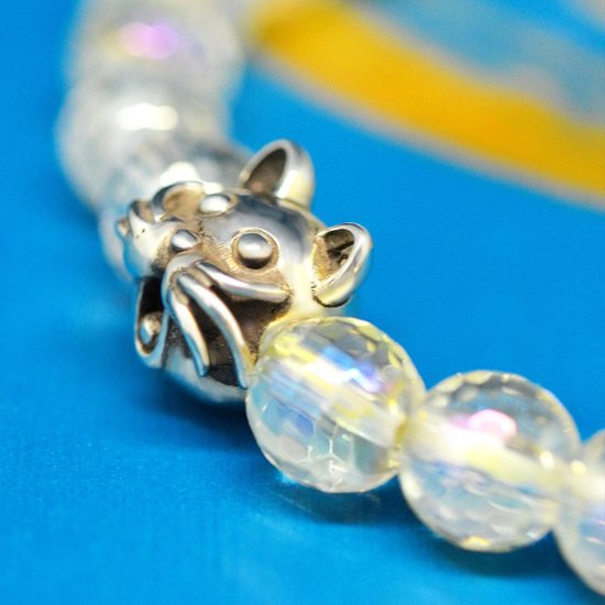 ８ｍｍの猫顔と６mmオーロラ水晶ブレスレット画像