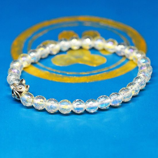 ８ｍｍの猫顔と６mmオーロラ水晶ブレスレット画像