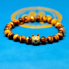 10ｍｍの猫顔(18金）と８mm多面カットタイガーアイのブレスレット画像