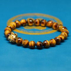 10ｍｍの猫顔(18金）と８mm多面カットタイガーアイのブレスレット画像