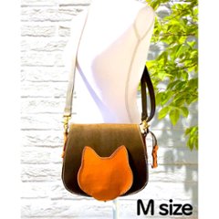 Cat’s face bag｜猫の顔ショルダーバッグ｜イタリアンレザー｜軽量・日常使い｜Mサイズの画像