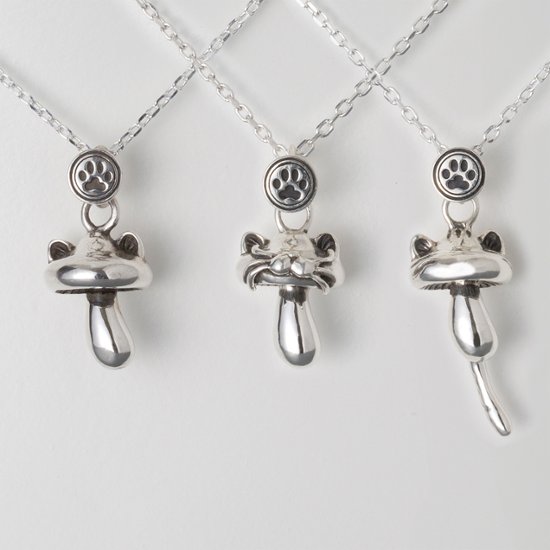 きのこねこペンダント｜成長する猫モチーフ（耳・口元・しっぽ選択可 / silver925）画像