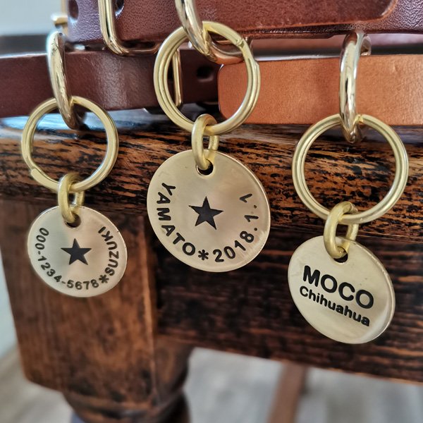 犬 迷子札首輪 真鍮製☆オーダーメイド 両面ネーム入 名入れ
