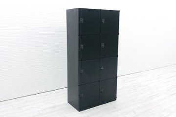 8人用ロッカー 中古 オカムラ スチールロッカー 中古ロッカー キャビネット 中古オフィス家具 収納家具 4BR33S ブラックの画像